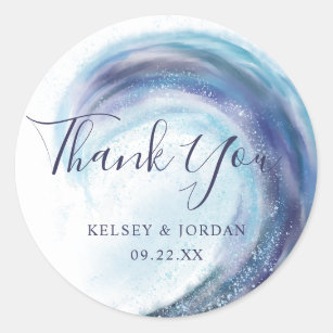 Watercolor Ocean Wave Wedding Thank You Favour Classic Round Sticker