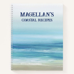 Watercolor Ocean Waves Beach House Coastal Recipe Notebook