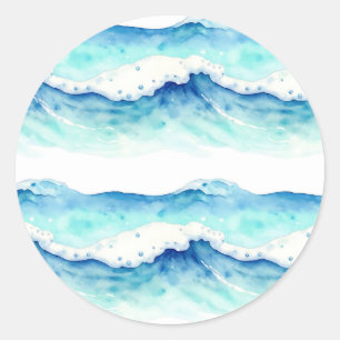 Watercolor Ocean Waves Border Classic Round Sticker