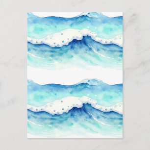 Watercolor Ocean Waves Border Postcard