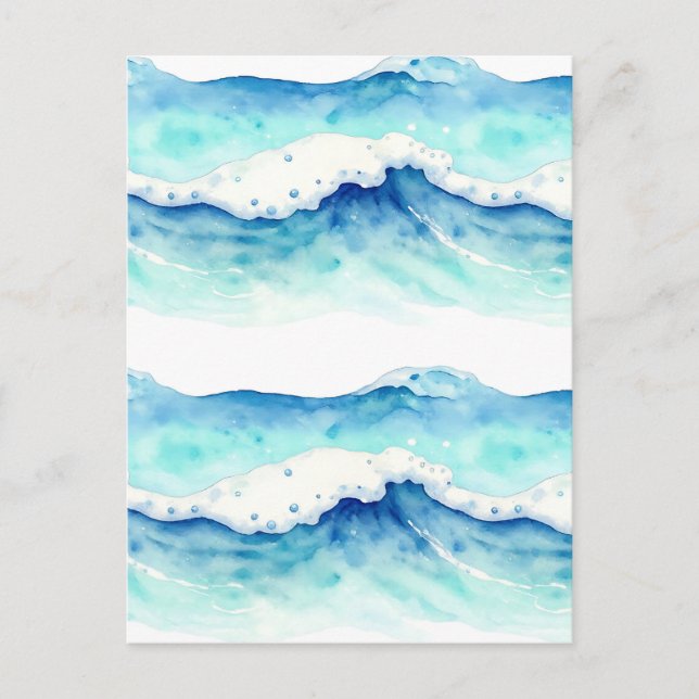 Watercolor Ocean Waves Border Postcard (Front)