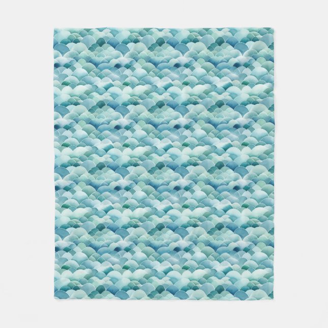 Watercolor Ocean Waves  Fleece Blanket (Front)