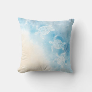 Watercolor Ocean White Turtle Throw Pillow