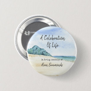 Watercolor Oceanside Beach Celebration Of Life 2 Inch Round Button