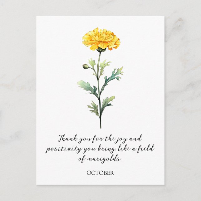 WATERCOLOR OCTOBER MARIGOLD BIRTH FLOWER POSTCARD (Front)