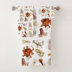Watercolor Octopus Cephalopod Ocean Animals  Bath Towel Set