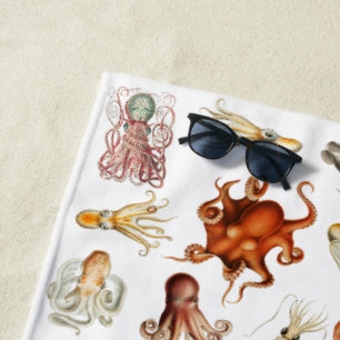 Watercolor Octopus Cephalopod Ocean Animals Beach Towel
