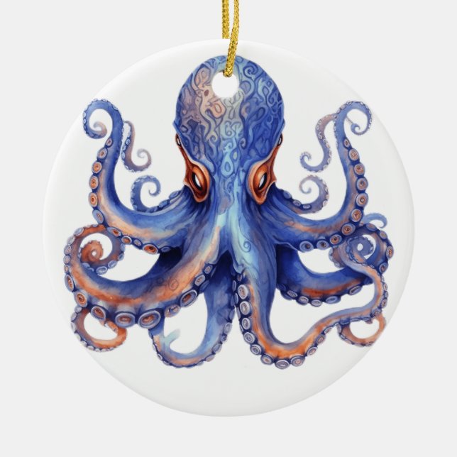  Watercolor Octopus  Ceramic Ornament (Front)