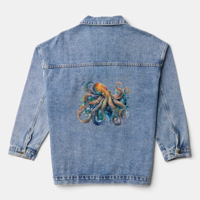 Watercolor Octopus  Denim Jacket (Back)