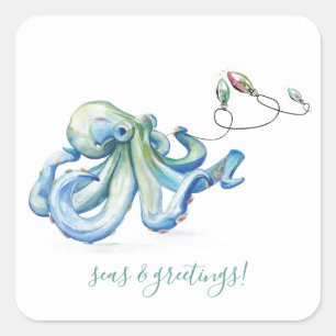 Watercolor Octopus Envelope Seal Square