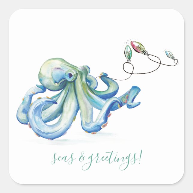 Watercolor Octopus Envelope Seal Square (Front)