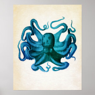 Watercolor Octopus Illustration Poster