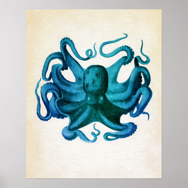 Watercolor Octopus Illustration Poster (Front)