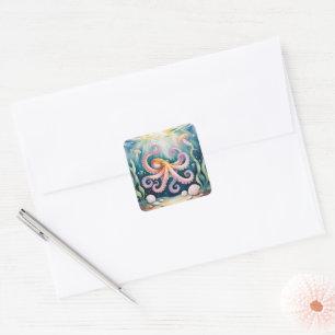 Watercolor Octopus Kids Birthday Party Square Sticker