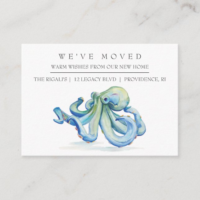 Watercolor Octopus New Home Moving Announcement (Front)