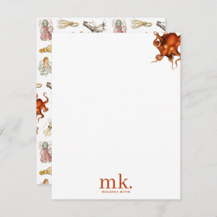 Watercolor Octopus Ocean Animals Pattern Monogram Card