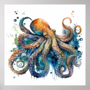 Watercolor Octopus Poster