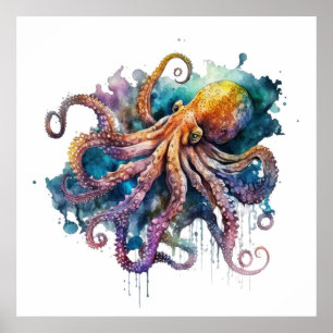  Watercolor Octopus  Poster