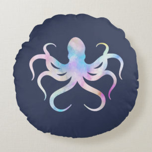 Watercolor octopus round pillow