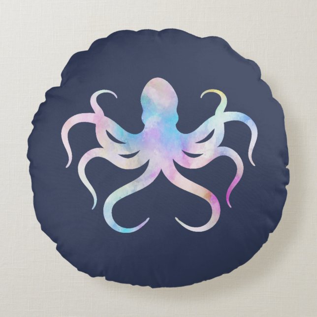 Watercolor octopus round pillow (Front)