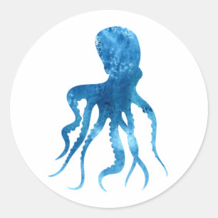 Watercolor octopus silhouette classic round sticker