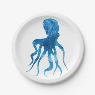 Watercolor octopus silhouette paper plate
