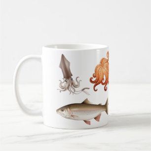 Watercolor Octopus Squid & Ocean Fish Ceramic Coffee Mug