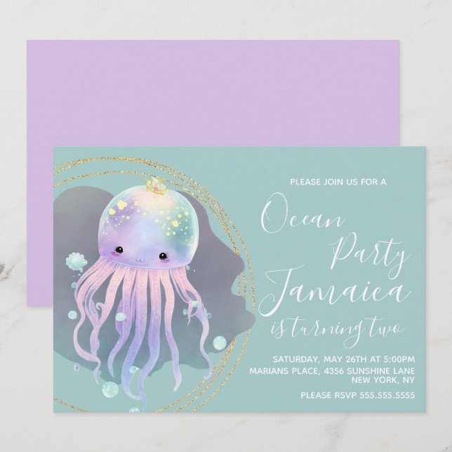 Watercolor Octupus Ocean Beach Birthday Party   Invitation (Front/Back)