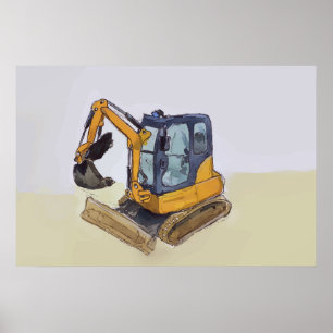 Watercolor of a little backhoe poster
