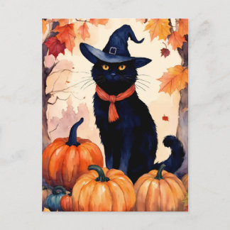 watercolor, of a mischievous black cat  postcard