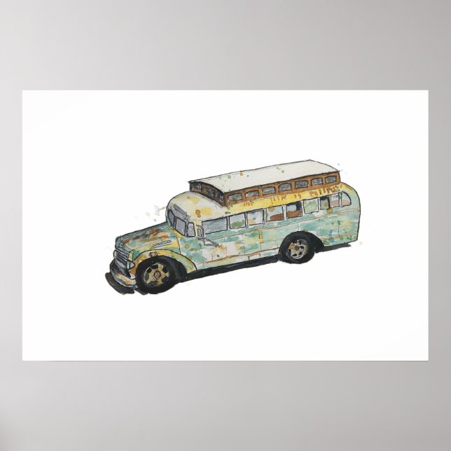 Watercolor of a rusty RV bus conversion  Poster (Front)