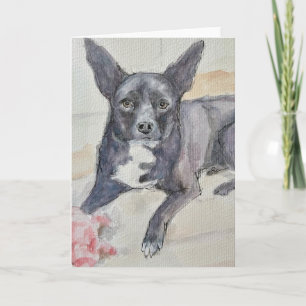 Watercolor of black dog on folded Greeting Card