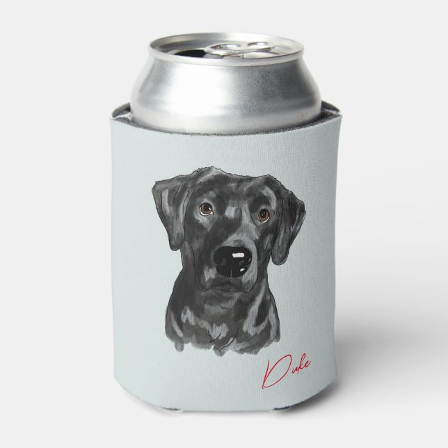 watercolor of black lab on can cooler  (Can Front)