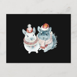 Watercolor of cute chinchillas postcard