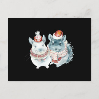 Watercolor of cute chinchillas postcard