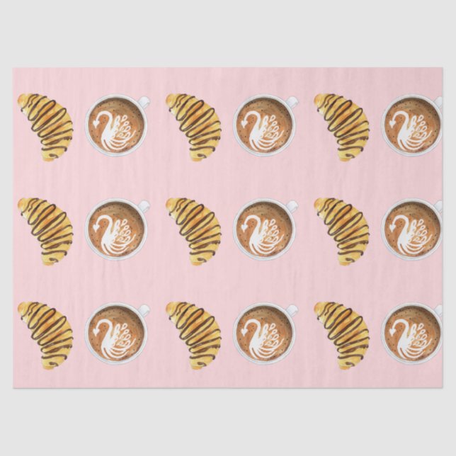 Watercolor Of Latte And Chocolate Croissant Tissue Paper (Front)