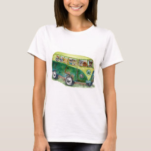 watercolor of old bus full of adoptable POMDR dogs T-Shirt