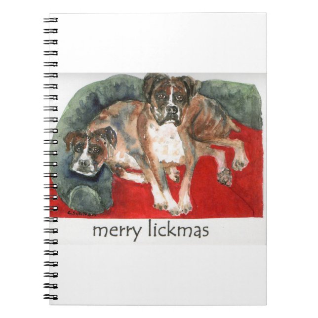 watercolor of our Boxers "Merry Lickmas" Notebook (Front)