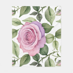Watercolor Of Pink And Lavender Roses Fleece Blanket