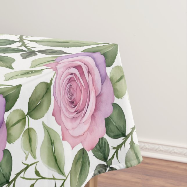 Watercolor Of Pink And Lavender Roses Tablecloth (In Situ)