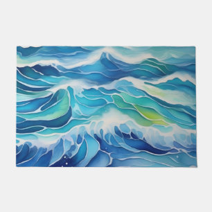 Watercolor of sea waves under the sun doormat