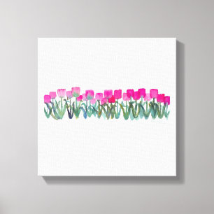 Watercolor of Spring Pink Tulips Canvas Poster