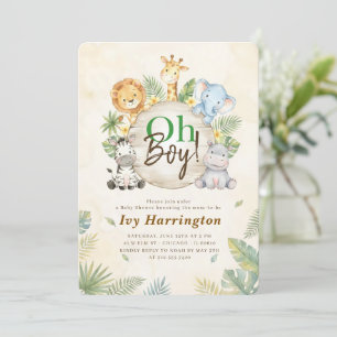 Watercolor Oh Boy Jungle Baby Shower Invitation