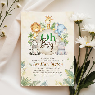 Watercolor Oh Boy Jungle Baby Shower Invitation
