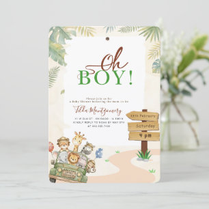 Watercolor Oh Boy Safari Baby Shower Invitation