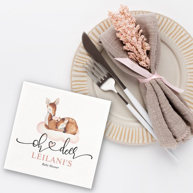 Watercolor Oh Deer Baby Shower Pink Cloud Napkin (Creator Uploaded)
