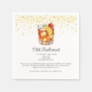 Watercolor Old Fashioned Custom Cocktail Recipe Napkin