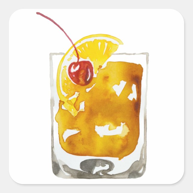 Watercolor Old Fashioned Square Sticker (Front)