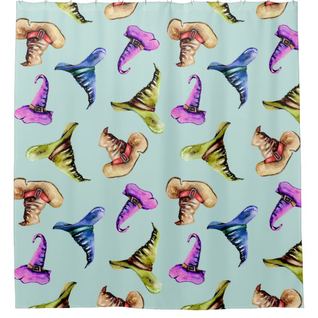 Watercolor old hats: blue background. (Front)