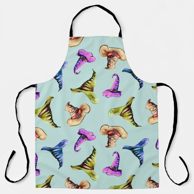 Watercolor old hats: blue background. apron (Front)